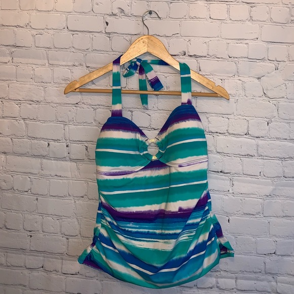 Apt 9 Nylon Green & Purple Swimsuit size 10 - Picture 2 of 13